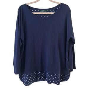 Lauren Ralph Lauren Layered Long Sleeve Navy/White Polkadot Top XL